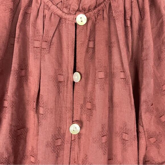 Anthropologie | Brown Button Down Shirt Cotton Long Sleeve Shirt Peasant Top S - Picture 5 of 8